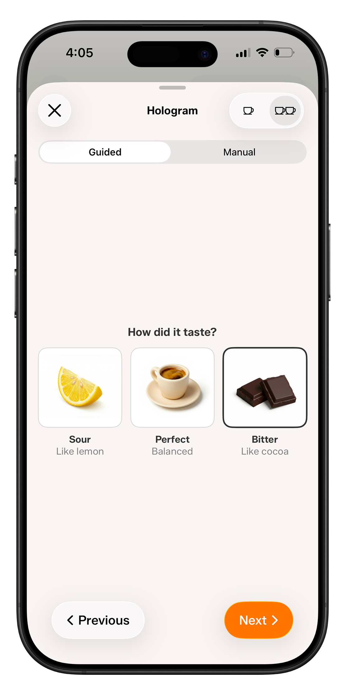 Guided mode step 2 — adjust your grind
