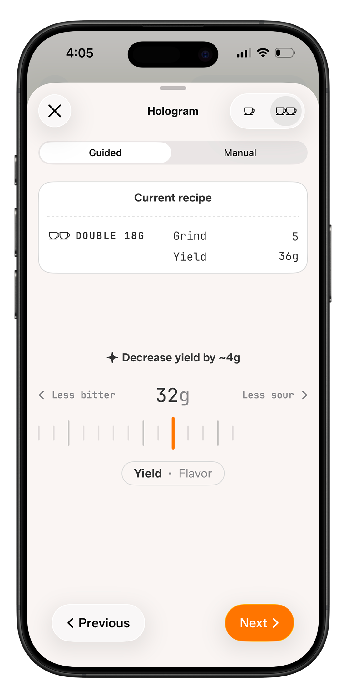 Guided mode step 3 — dial-in complete