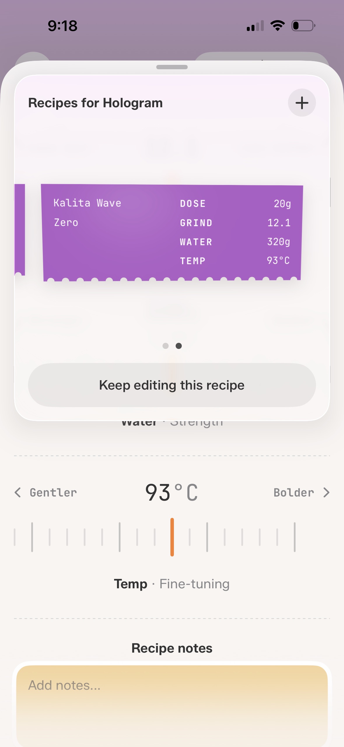 Recipes carousel for a single bean showing a pour-over recipe card
